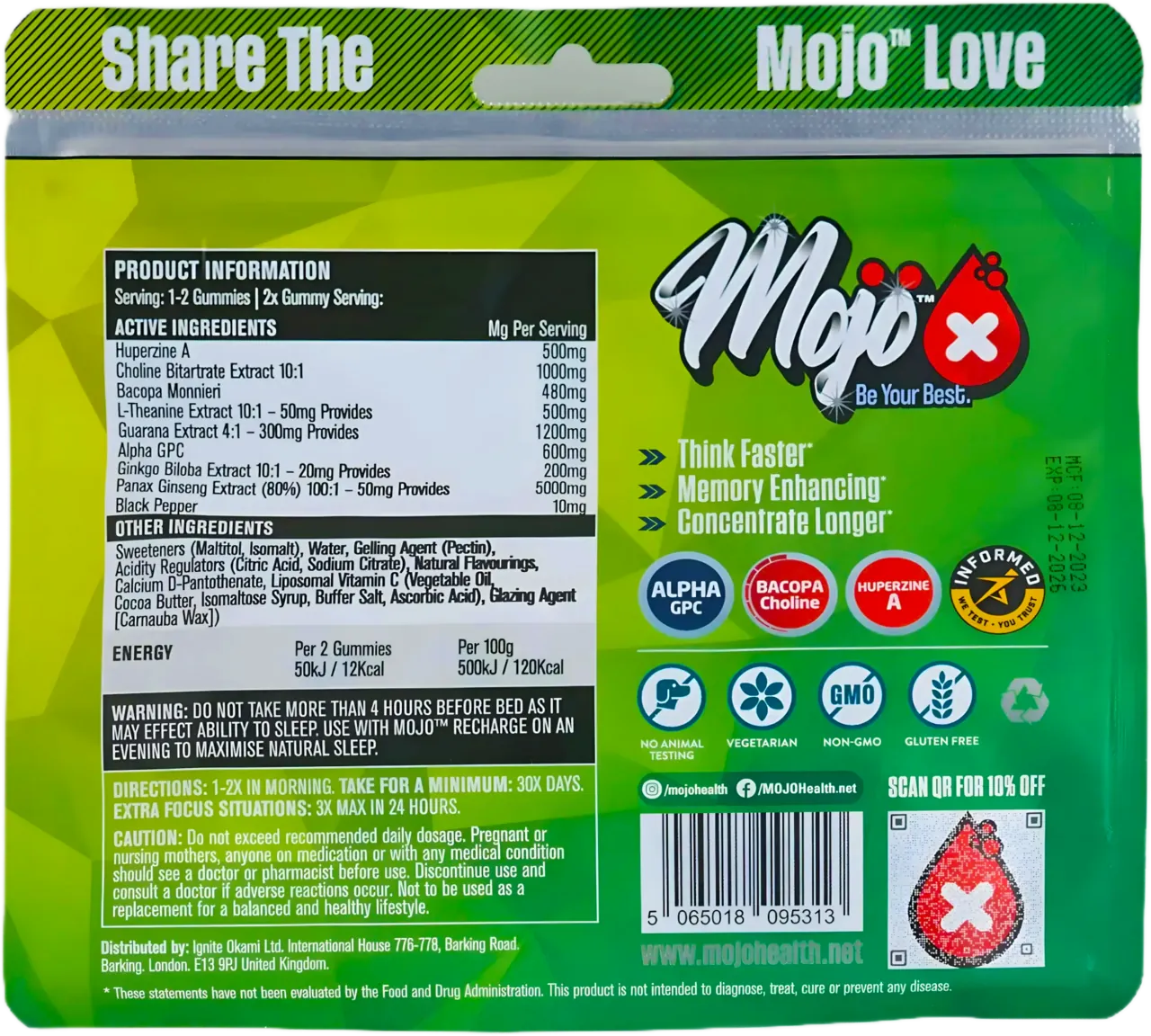 Mojo Kickstart Gummies Nootropic Huperzine A Alpha Gpc 3