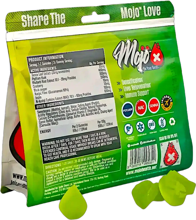 Mojo Detox Gummies Liver Colon Gallbladder Detoxification Probiotic Prebiotic Acidophilus Supplement