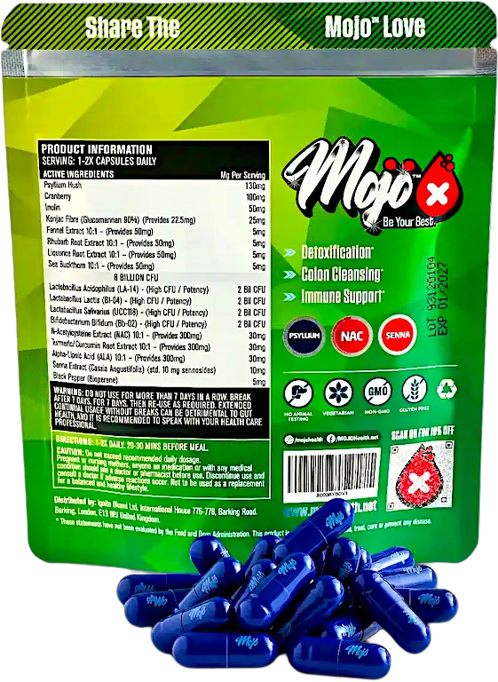 Mojo Detox Liver Colon Gallbladder Detoxification Probiotic Prebiotic Acidophilus Supplement