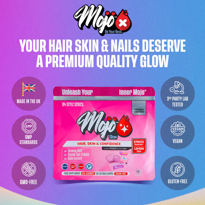 Mojo Glow Gummies Beauty Supplement Collegan Peptides St Johns Wort Selenium Biotin B7 Selenium L Theanine Lamon Balm Melissa Lavender Ashwagandha 3