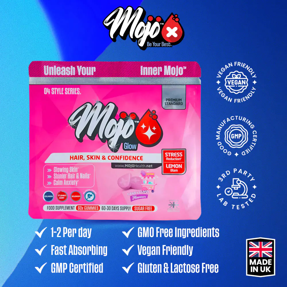 Mojo Glow Gummies Beauty Supplement Collegan Peptides St Johns Wort Selenium Biotin B7 Selenium L Theanine Lamon Balm Melissa Lavender Ashwagandha