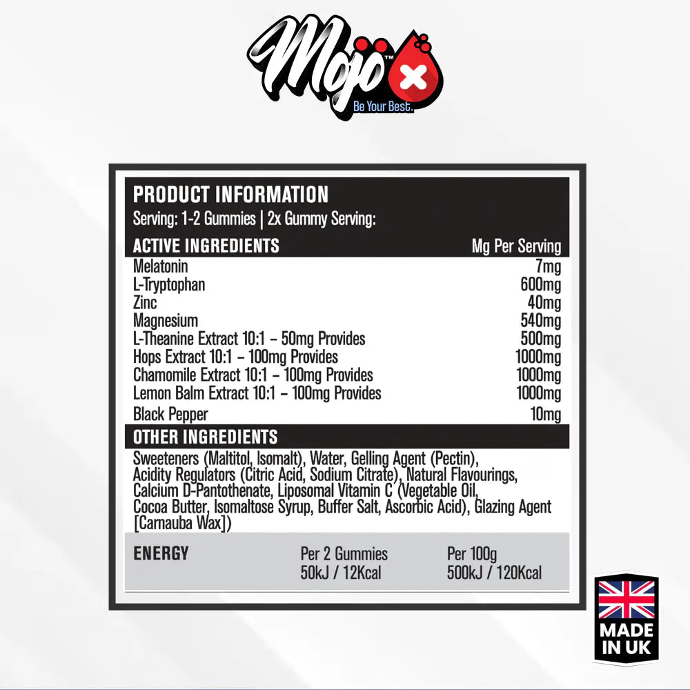 Mojo Recharge Melatonin L Tryptophan L Theanine Natural Sleep Aid Gummies Valerian Hops Chamomile Supplements Ingredients