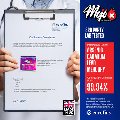 Mojo Recharge Melatonin L Tryptophan L Theanine Natural Sleep Aid Gummies Valerian Hops Chamomile Supplements Lab Purity Certificate