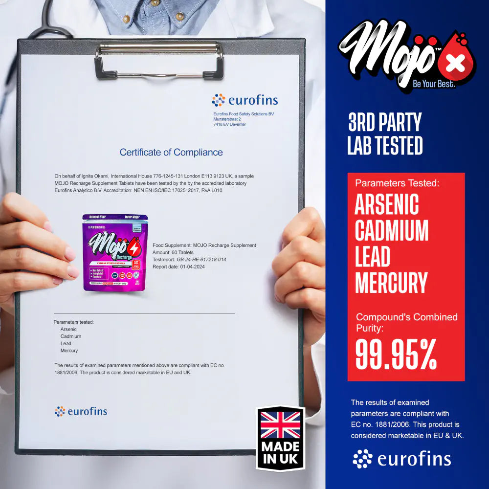 Mojo Recharge Melatonin L Tryptophan L Theanine Valerian Hops Chamomile Natural Sleep Aid Capsules Supplements Lab Purity Certification Results