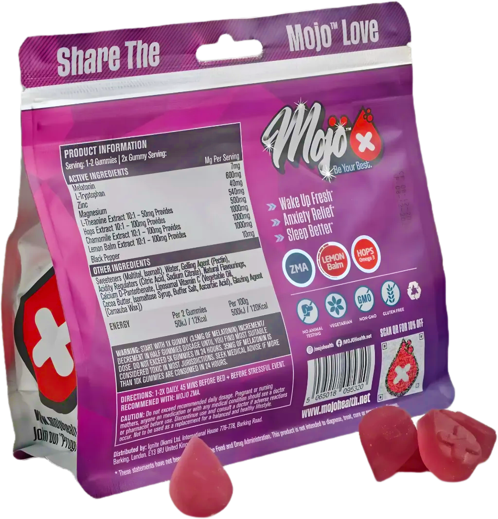 Mojo Recharge Sleep Melatonin L Tryptophan Gummies