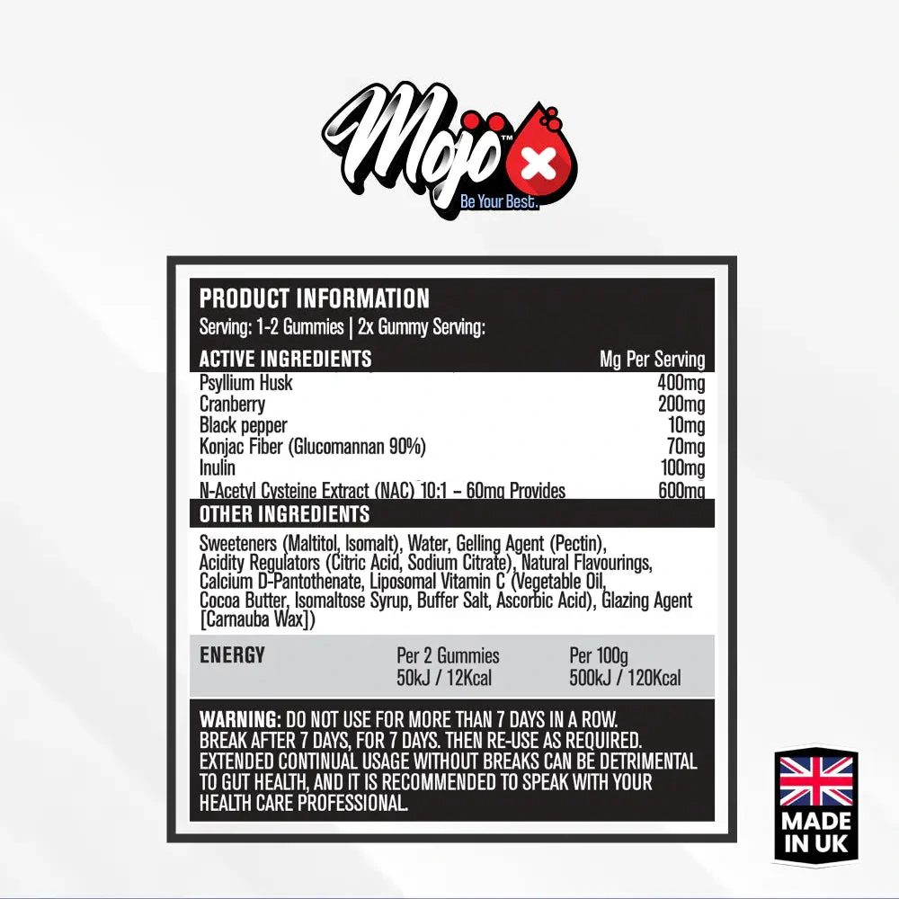 MOJO supplement facts label