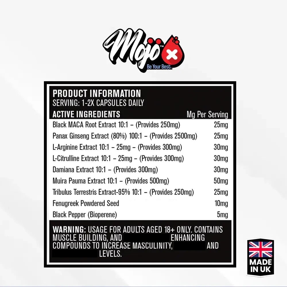 MOJO supplement facts label