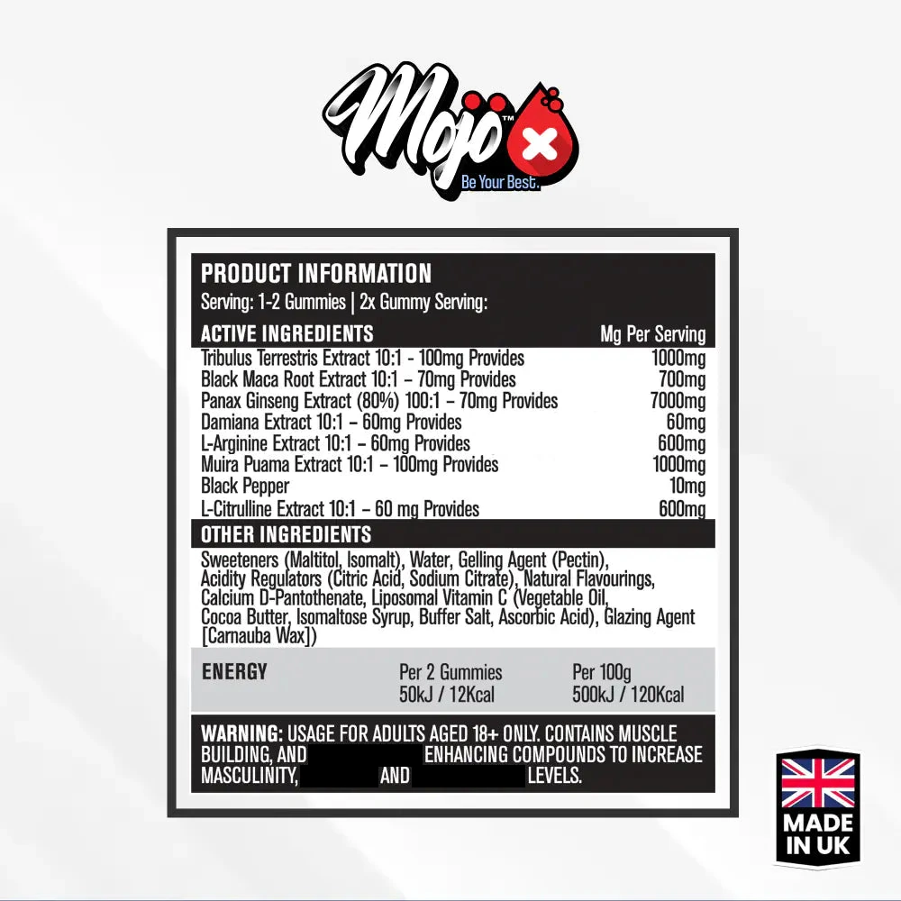 MOJO supplement facts label