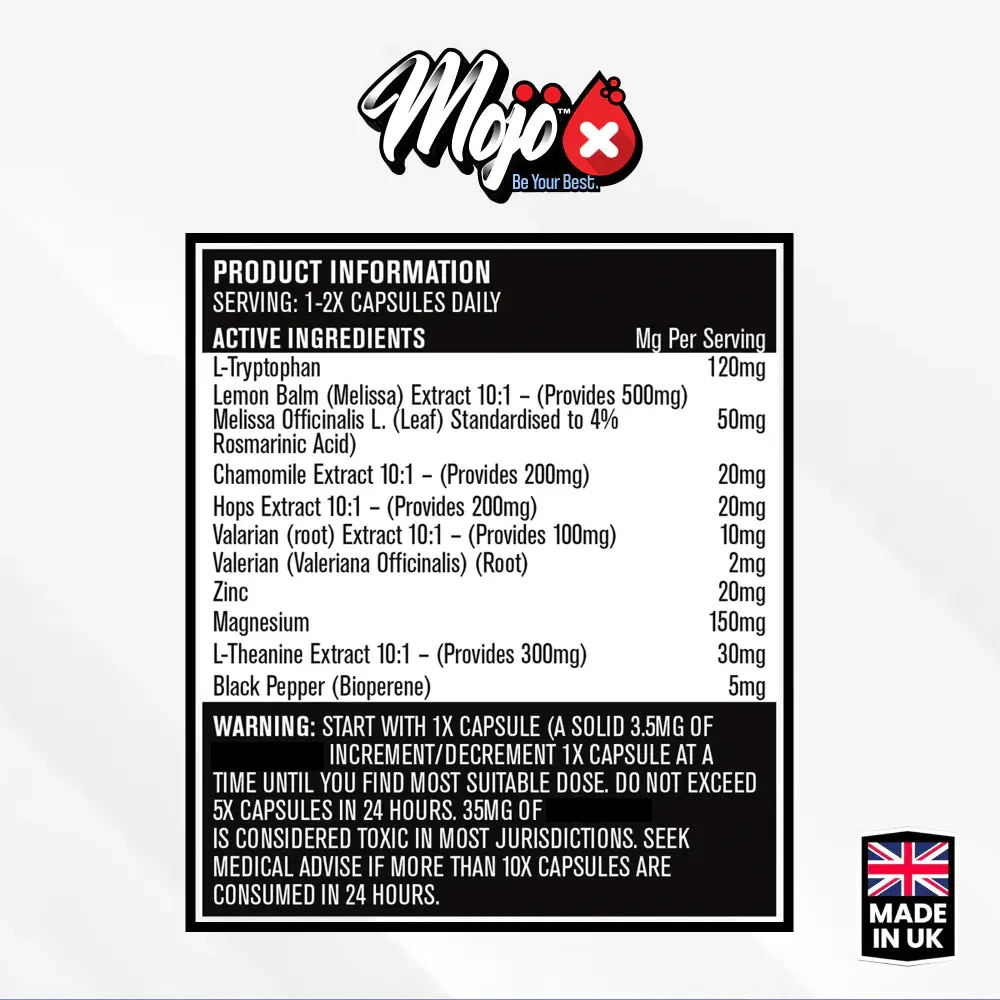 MOJO supplement facts label