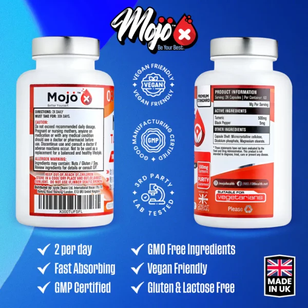 MOJO Turmeric Curcumin Tumeric Black Pepper High Strength Anti Inflammatory Best UK Supplements