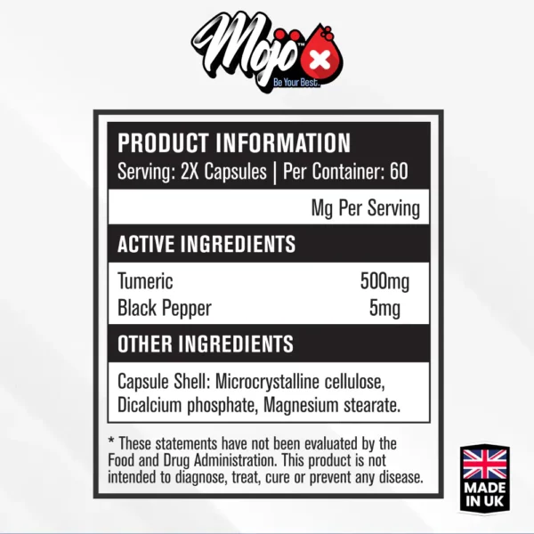 MOJO Turmeric Curcumin Tumeric Black Pepper High Strength Anti Inflammatory Best UK Supplements Ingredients