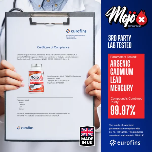 MOJO Turmeric Curcumin Tumeric Black Pepper High Strength Anti Inflammatory Best UK Supplements Purity Lab Tested Results