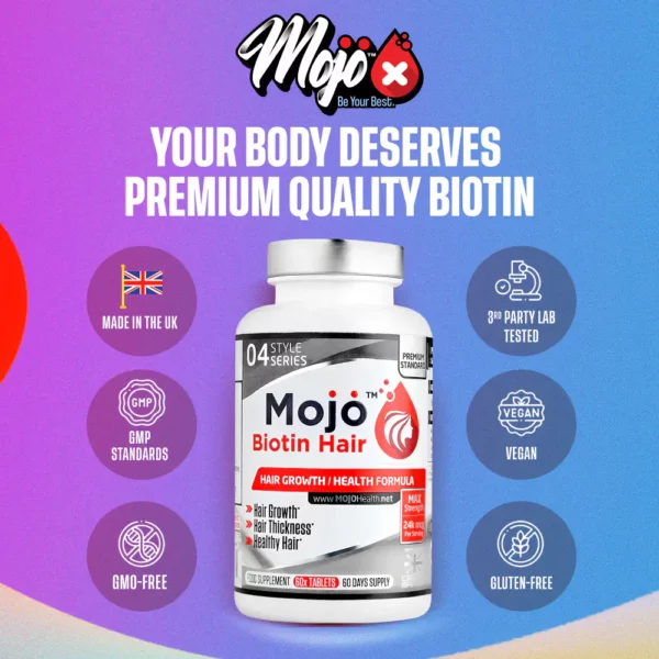 Mojo Biotin Hair Growth Hair Loss B7 Men Womens Beauty Skin Nails Supplement 4