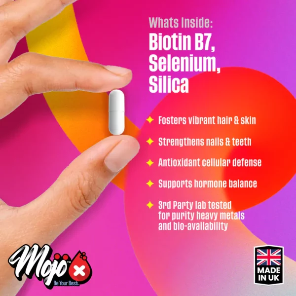Mojo Glow Collagen Peptide Booster Silica Pure D Biotin Biotin B7 Selenium 4