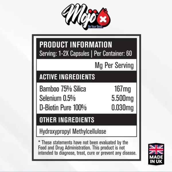 Mojo Glow Collagen Peptide Booster Silica Pure D Biotin Biotin B7 Selenium Ingredients