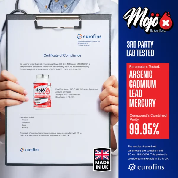 Mojo Multi Vitamins Vitamin One A Day Mineral Methylated Complex Best Uk Supplements Lab Certificate Purity Tested
