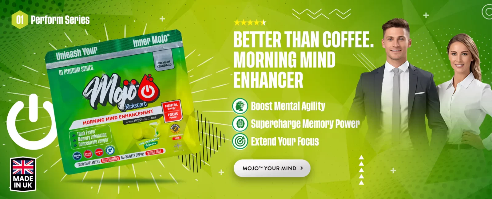 MOJO Kickstart Gummies ADHD Focus Memory Nootropic Best Brain Booster Nootropics UK Supplement