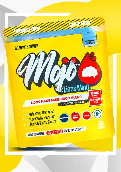 MOJO LionsMind Best UK Lions Mane Nootropic Alpha Brain Genius Reishi Cordyceps Mushroom Supplement