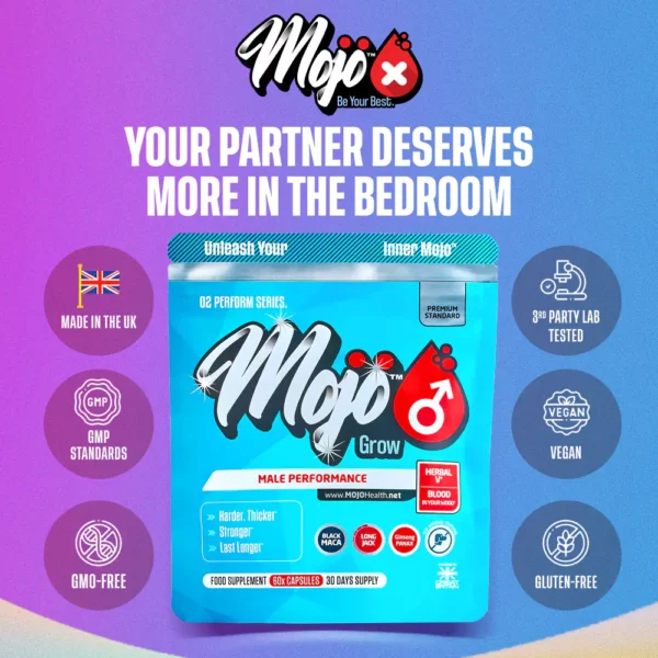 Mojo Grow Mens Male Libido Maca Root Black Best Sexual Drive Health Erectile Dysfunction Capsules 3