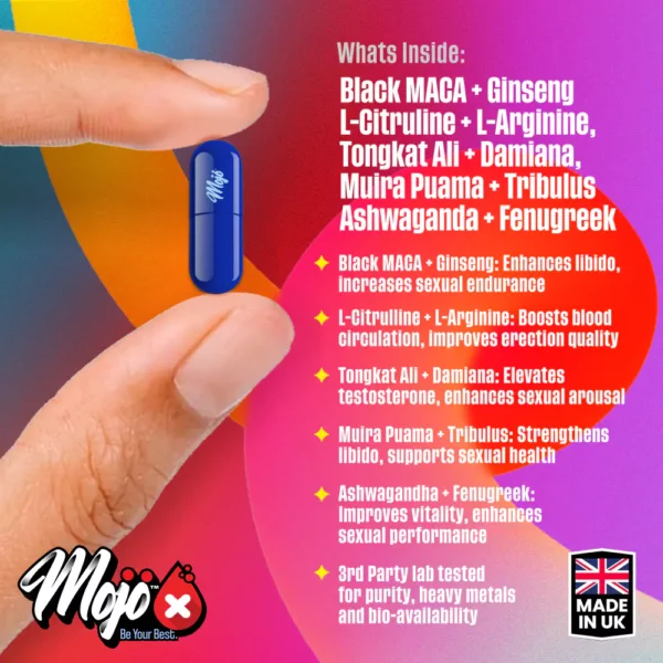 Mojo Grow Mens Male Libido Maca Root Black Best Sexual Drive Health Erectile Dysfunction Capsules 4