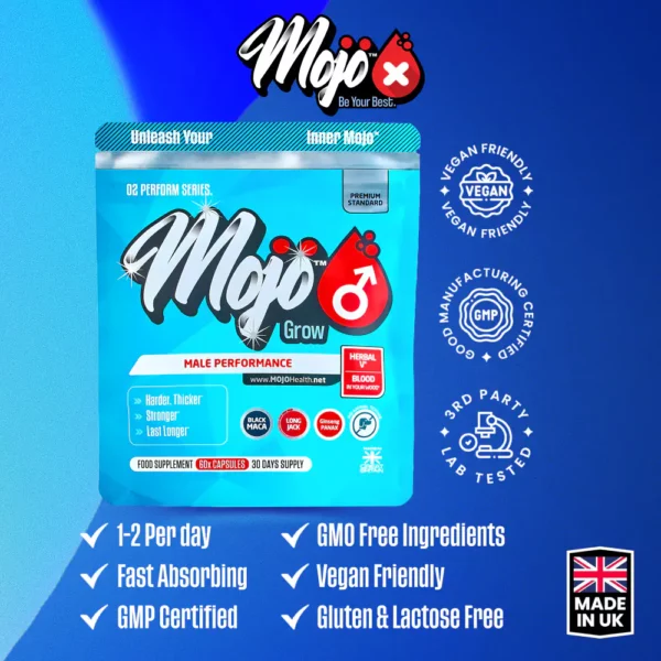 Mojo Grow Mens Male Libido Maca Root Black Best Sexual Drive Health Erectile Dysfunction Capsules