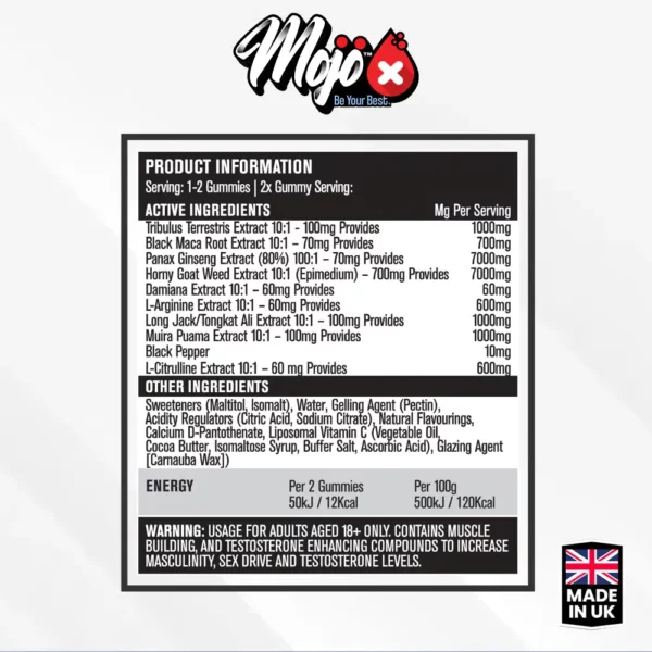 Mojo Grow Mens Male Libido Maca Root Black Best Sexual Drive Health Erectile Dysfunction Gummies Ingredients