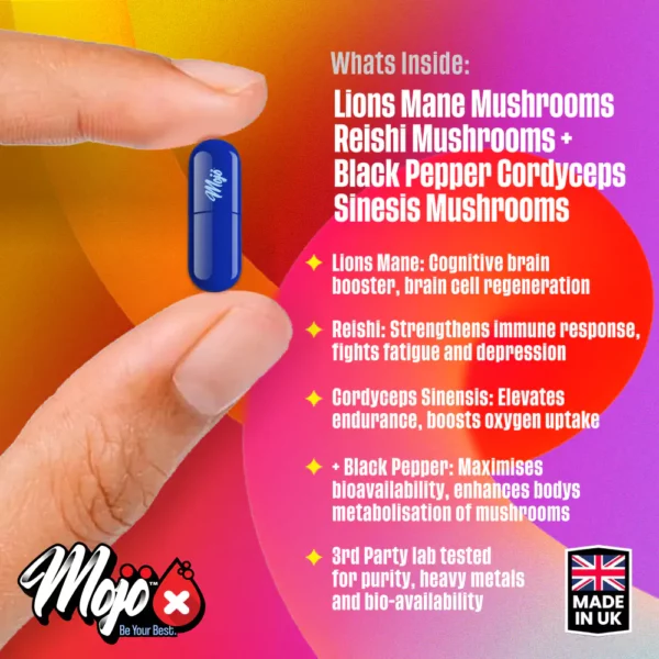 Mojo Lions Mind Lions Mane Reishi Cordyceps Mushroom Nootropic Neurotropics Alpha Brain Genius Capsules Supplements 5