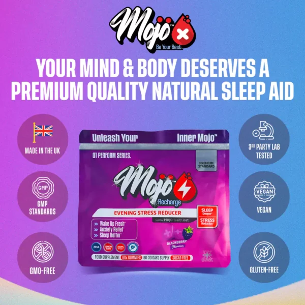 Mojo Recharge Melatonin L Tryptophan L Theanine Natural Sleep Aid Gummies Valerian Hops Chamomile Supplements 3