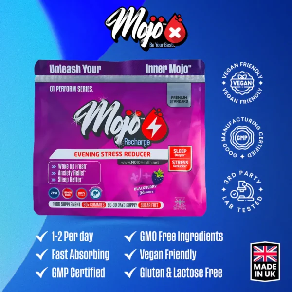 Mojo Recharge Melatonin L Tryptophan L Theanine Natural Sleep Aid Gummies Valerian Hops Chamomile Supplements
