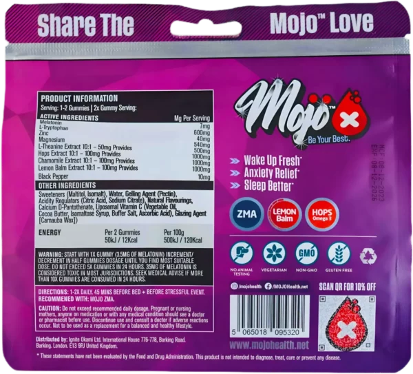 Mojo Recharge Sleep Melatonin L Tryptophan Gummies