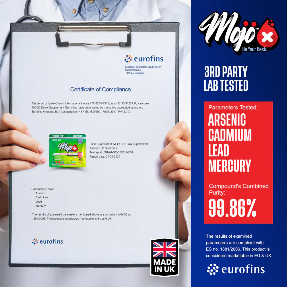 MOJO Liver Alcohol Detox Gummies Lab Results Test Certificate Constipation Gallbladder Probiotics Prebiotics Best UK Gummy Colon Cleanse Supplements 